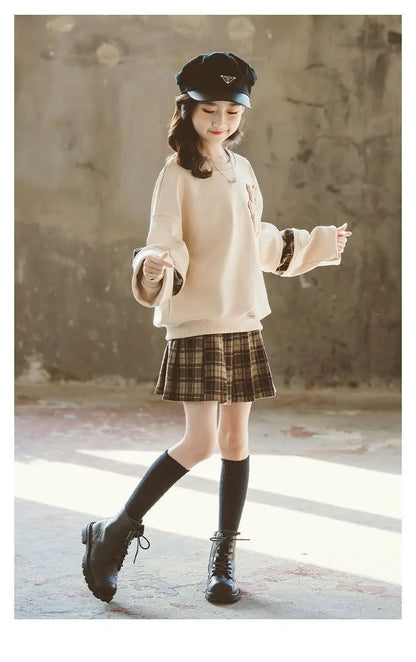 くまさん刺繍×チェック柄プリーツスカートセット