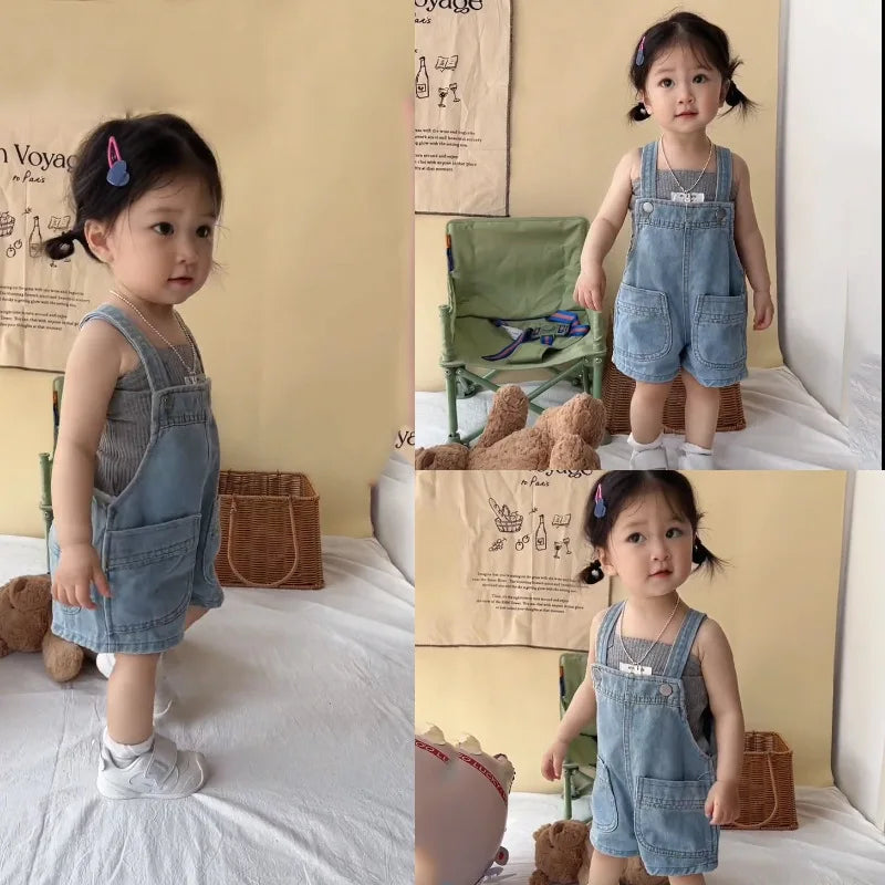 キッズ デニムサロペット ショートパンツ