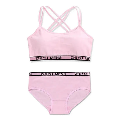 【上下セット】ティーン綿混スポーツブラ&ショーツセット