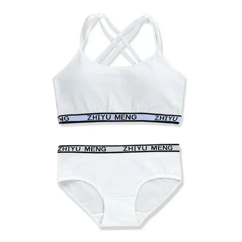 【上下セット】ティーン綿混スポーツブラ&ショーツセット