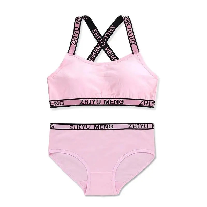 【上下セット】ティーン綿混スポーツブラ&ショーツセット