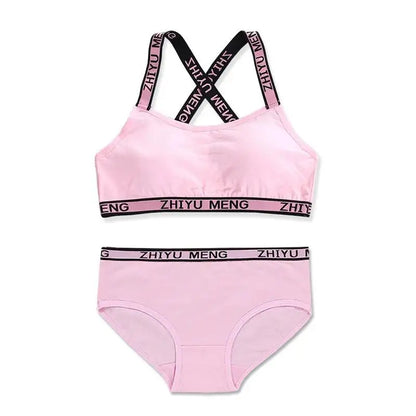 【上下セット】ティーン綿混スポーツブラ&ショーツセット