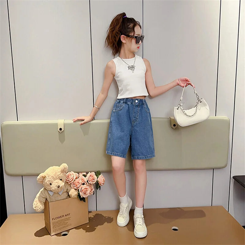 楽ちん♪ハーフデニム 膝丈パンツ👖✨