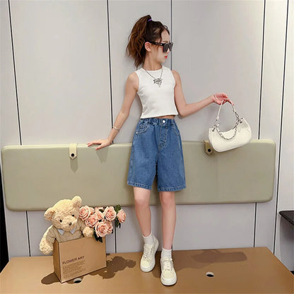 楽ちん♪ハーフデニム 膝丈パンツ👖✨