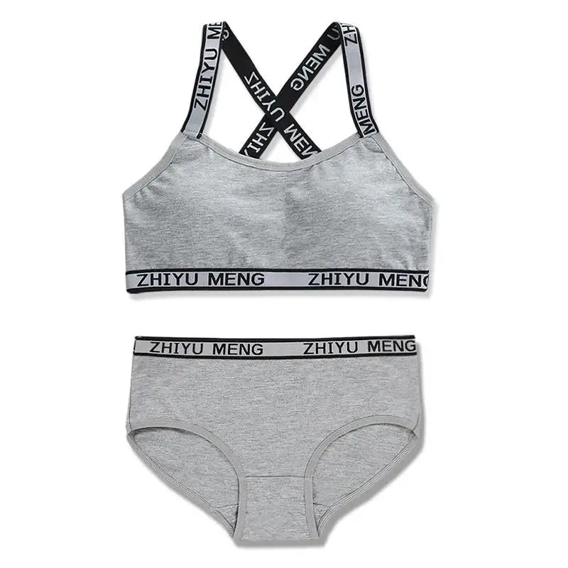 【上下セット】ティーン綿混スポーツブラ&ショーツセット