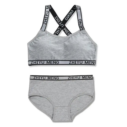 【上下セット】ティーン綿混スポーツブラ&ショーツセット