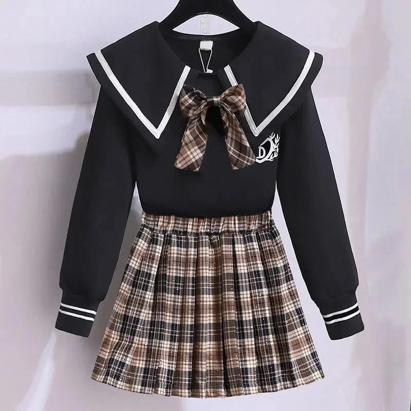 セーラー襟チェック柄スカートセットアップ
