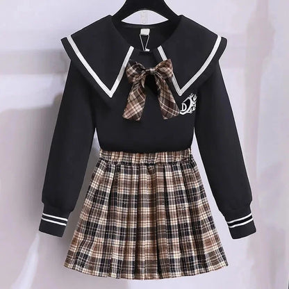 セーラー襟チェック柄スカートセットアップ