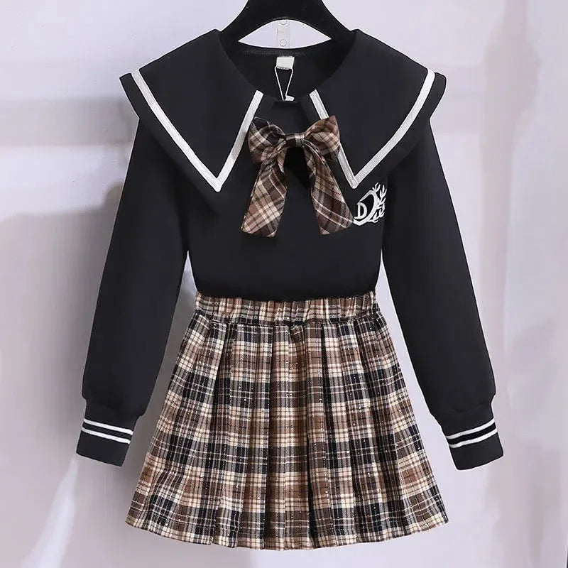 セーラー襟チェック柄スカートセットアップ