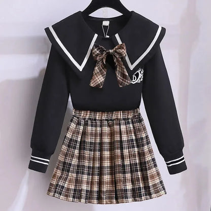 セーラー襟チェック柄スカートセットアップ