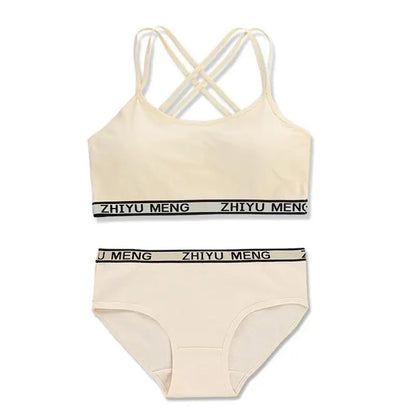 【上下セット】ティーン綿混スポーツブラ&ショーツセット