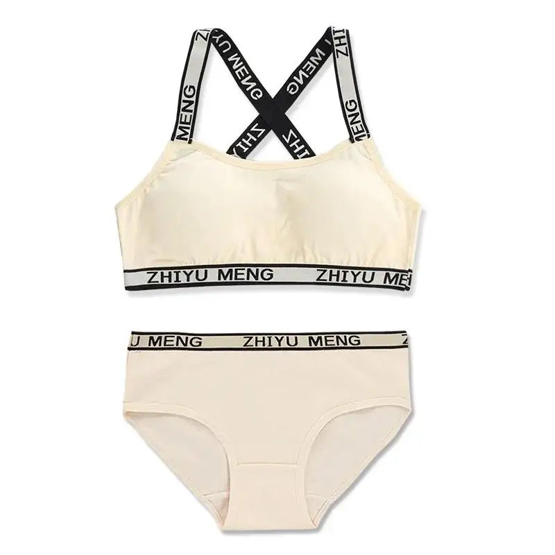 【上下セット】ティーン綿混スポーツブラ&ショーツセット