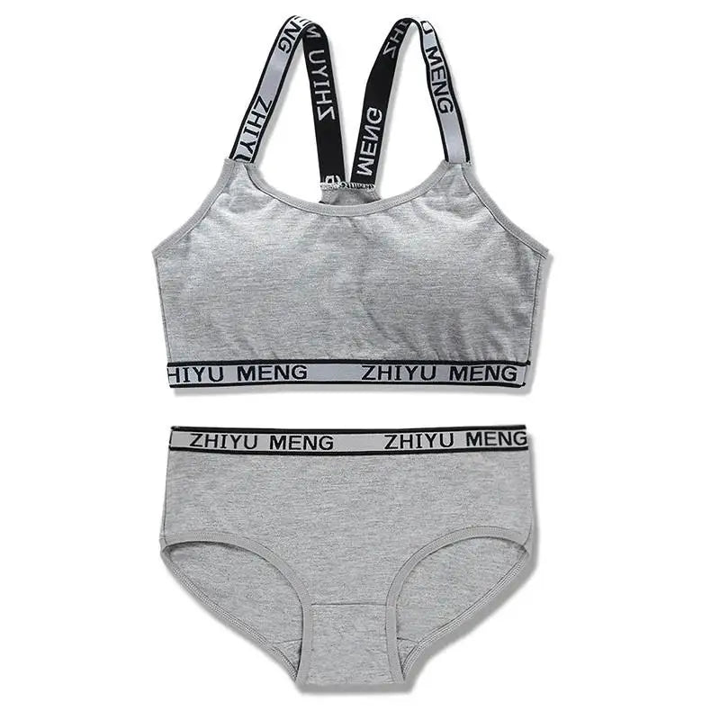 【上下セット】ティーン綿混スポーツブラ&ショーツセット