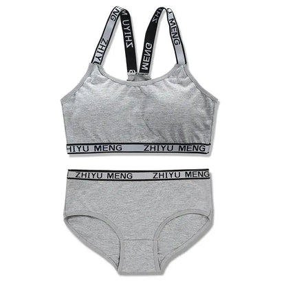 【上下セット】ティーン綿混スポーツブラ&ショーツセット