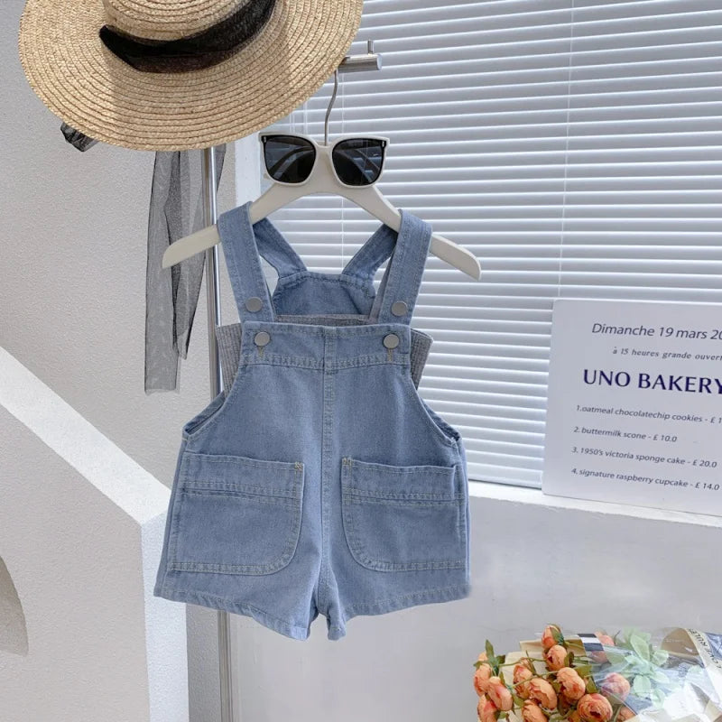 キッズ デニムサロペット ショートパンツ