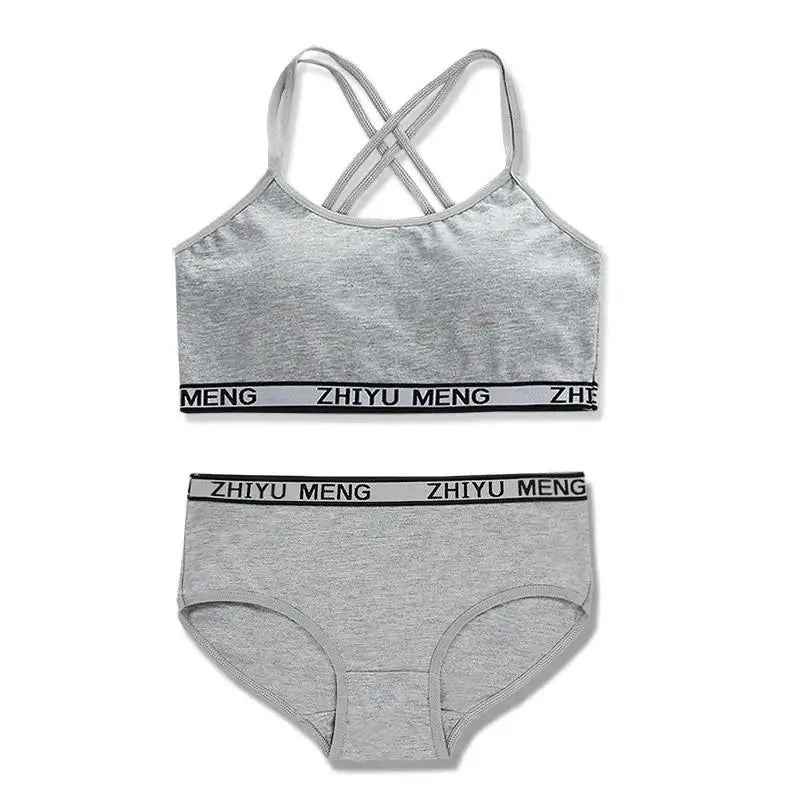 【上下セット】ティーン綿混スポーツブラ&ショーツセット