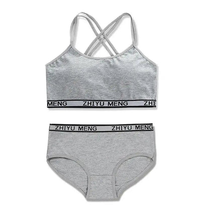 【上下セット】ティーン綿混スポーツブラ&ショーツセット