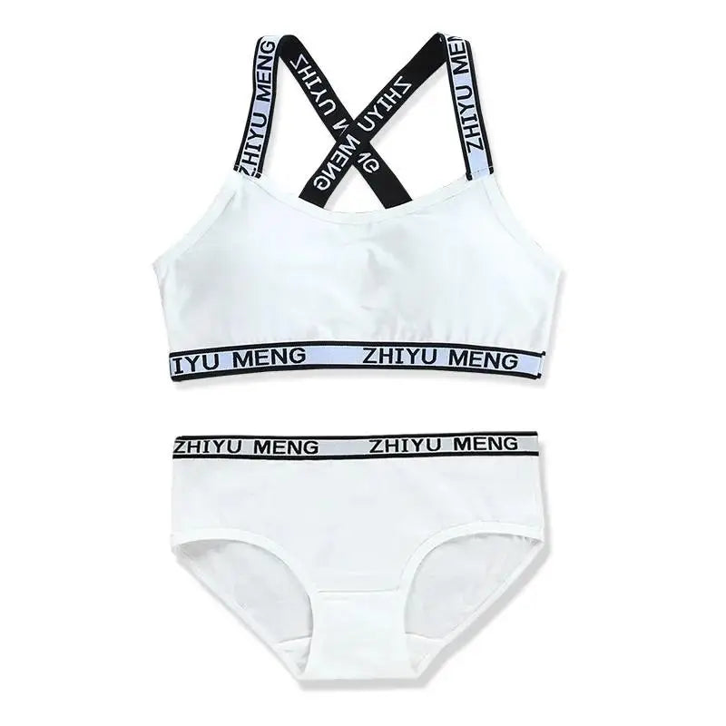 【上下セット】ティーン綿混スポーツブラ&ショーツセット