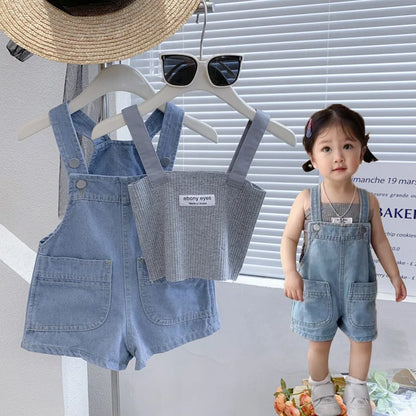 キッズ デニムサロペット ショートパンツ