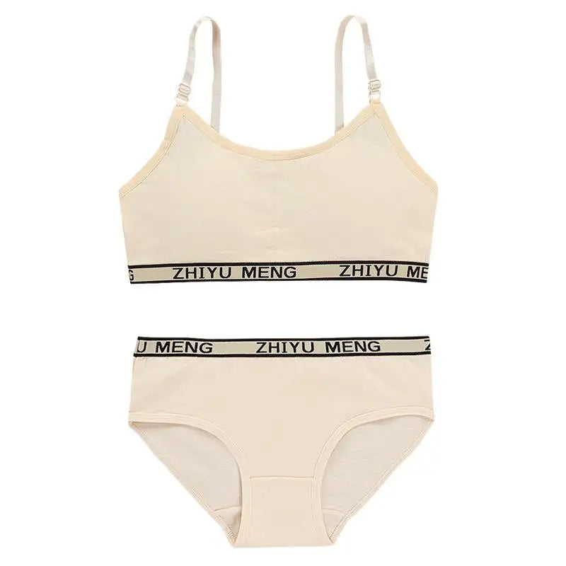 【上下セット】ティーン綿混スポーツブラ&ショーツセット