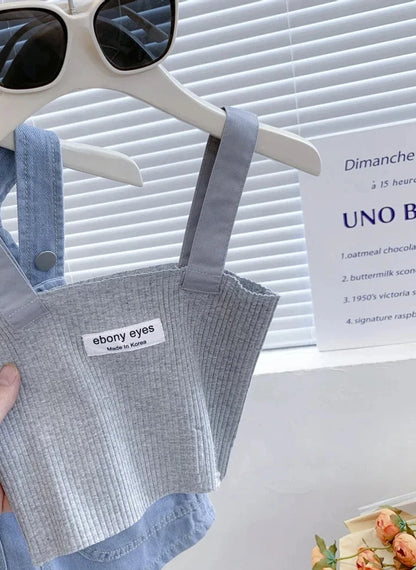 キッズ デニムサロペット ショートパンツ