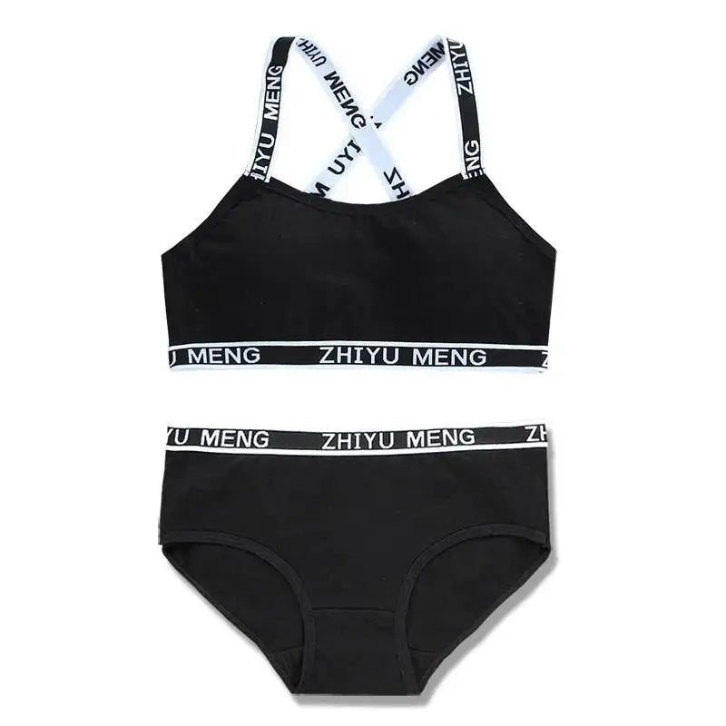 【上下セット】ティーン綿混スポーツブラ&ショーツセット