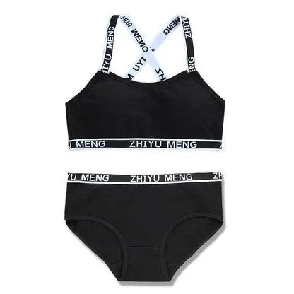 【上下セット】ティーン綿混スポーツブラ&ショーツセット