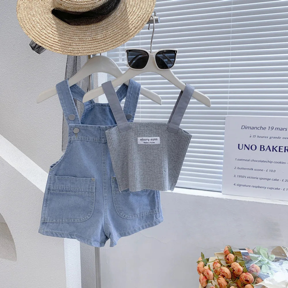 キッズ デニムサロペット ショートパンツ