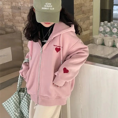 ハート刺繍フード付きジップパーカー