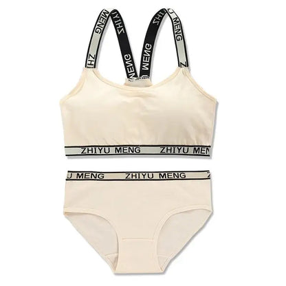 【上下セット】ティーン綿混スポーツブラ&ショーツセット